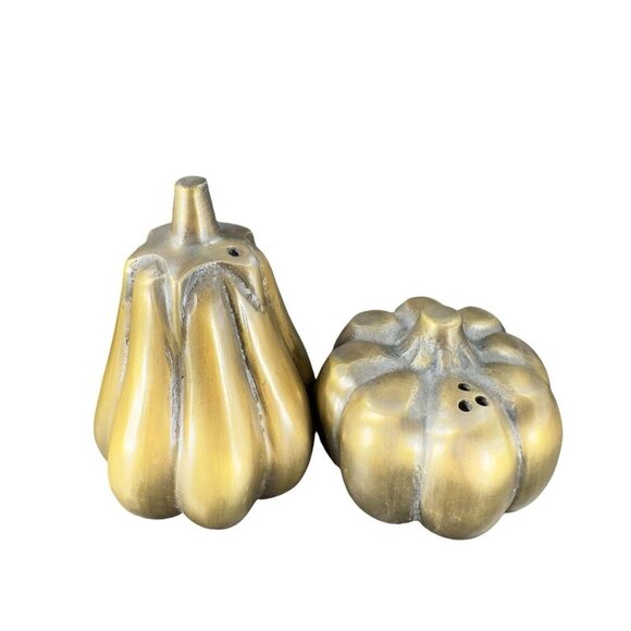 Heavy Ceramic Metallic Glaze Salt And Pepper Shaker Set 2 Pumpkin Pair Stoppers - Picture 1 of 12